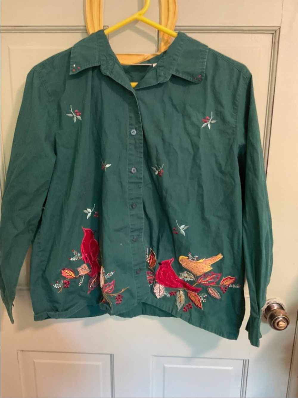 Bobbie Brooks Green Embroidered Bird Shirt Jacket
